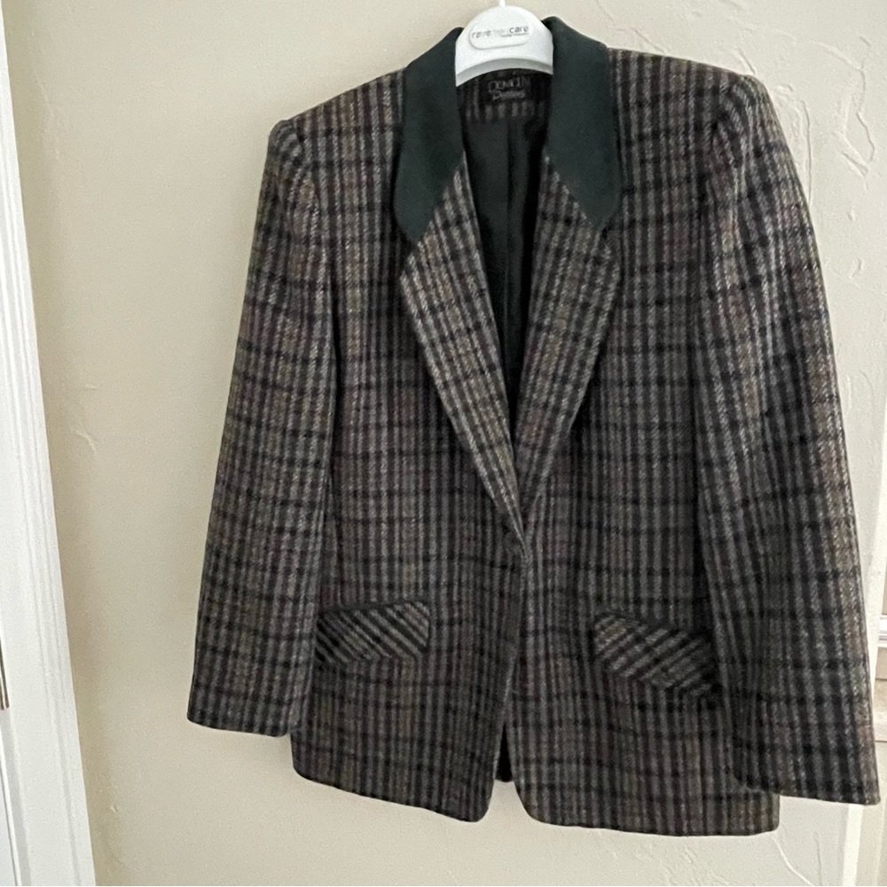 David N Petite | Riding Style Jacket | Green Suede Collar | Green Plaid | S/M